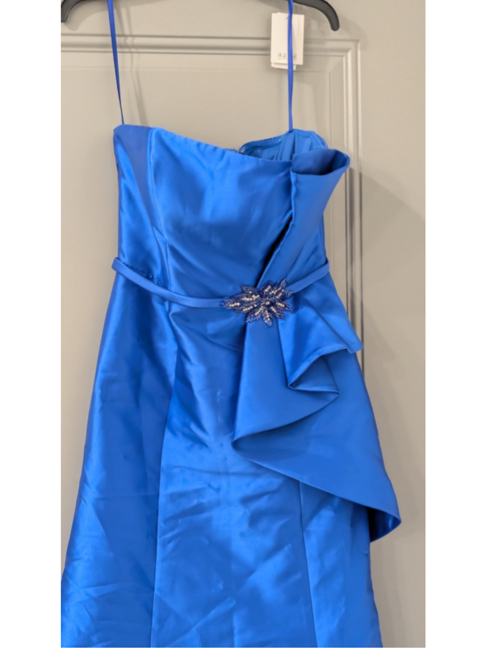 NWT Rene Ruiz Collection Blue Satin Embellished Formal Gown Size 8 $349 - Picture 5 of 16